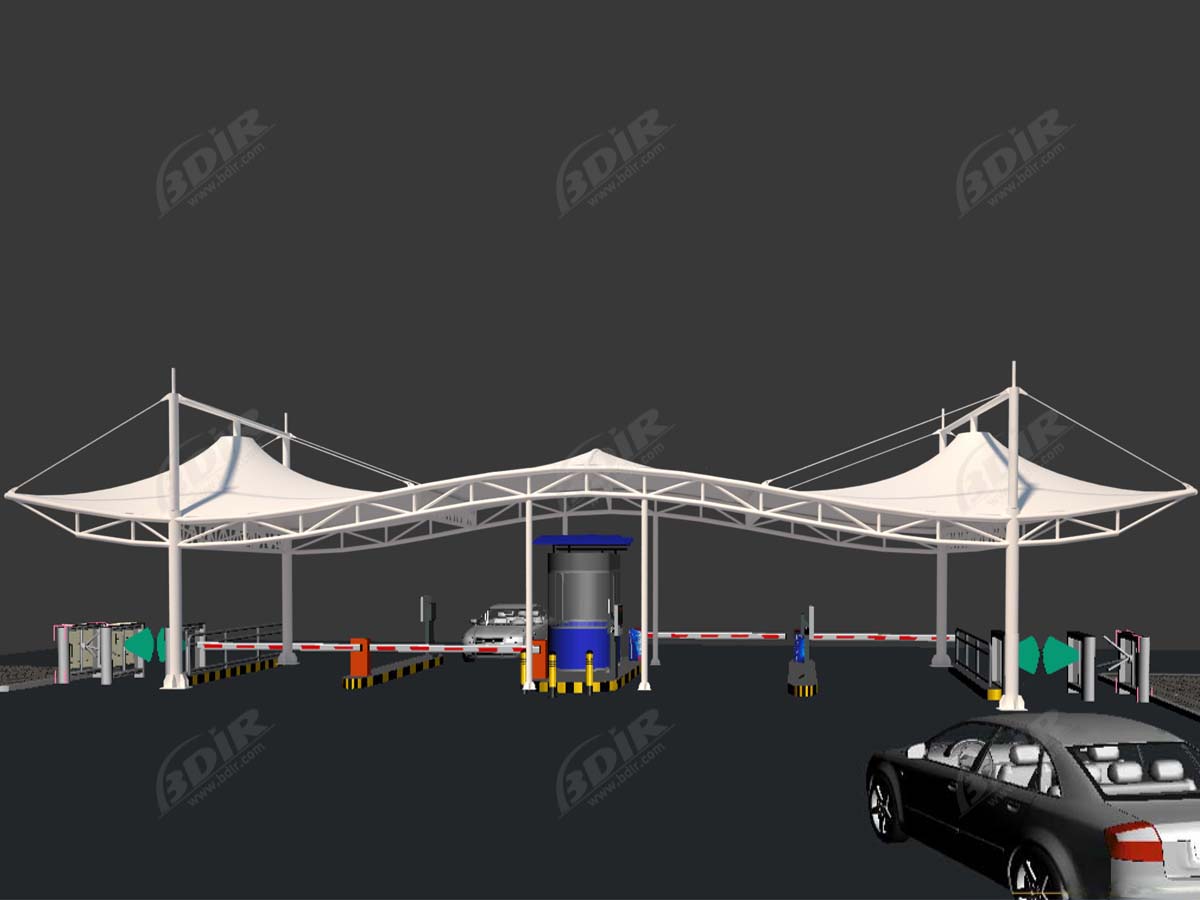 Estruturas de Tração das Portas do Parque de Estacionamento - Abordagem do Parque de Estacionamento e Sombra do Dossel de Entrada