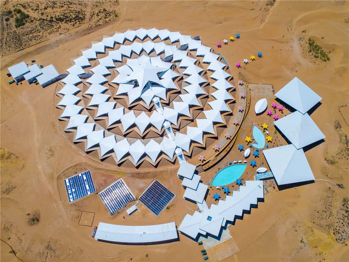 Eco Friendly Fabric Membrane Tent Structures Lodges In Desert Camping Resort