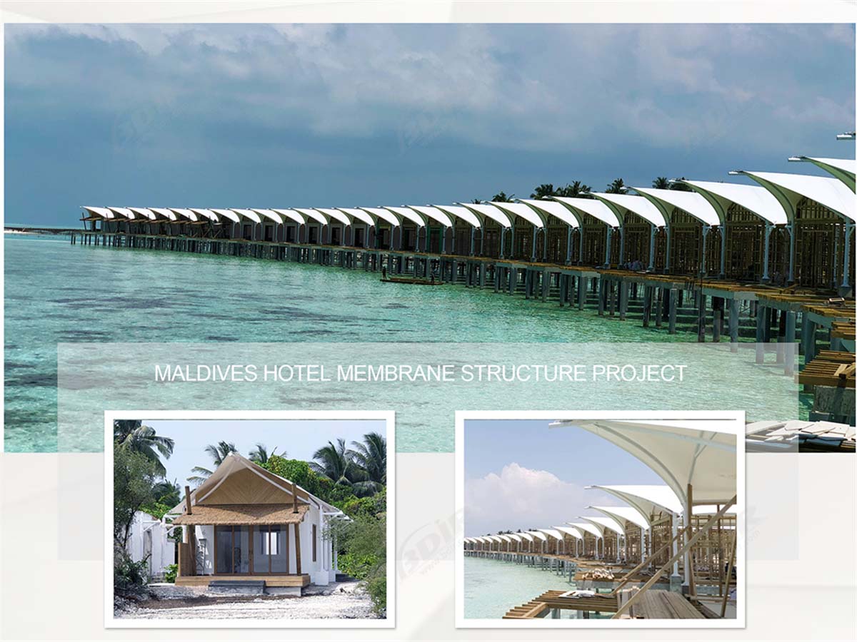 Resort di Lusso a Isola con Tende, Logge di Strutture a Tetto in Membrana di Tessuto - Maldive