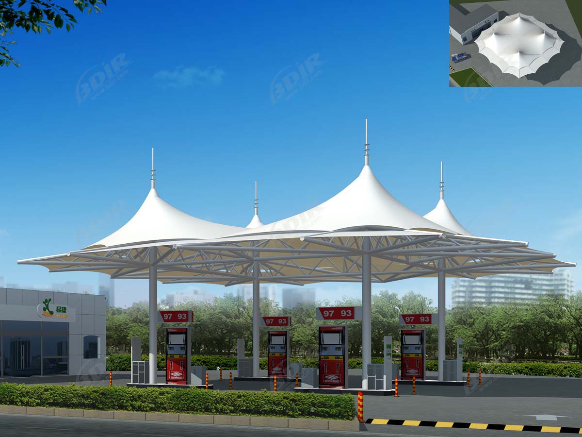 Petrol Pump Canopy - Oil And Gas Fuel Station Tensile Roof Structure