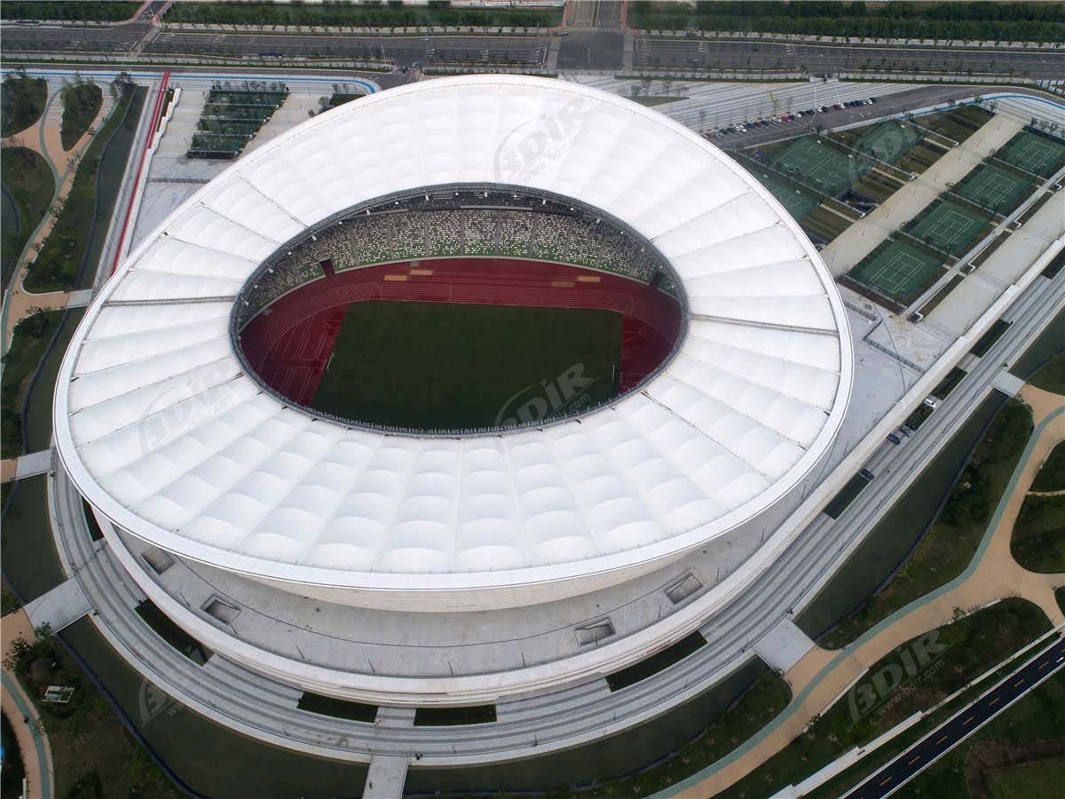 натяжная конструкция стадиона и структура тени зонтик и структура мембраны из ПТФЭ