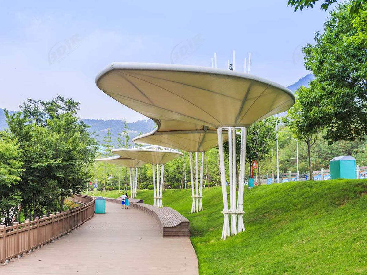 Растяжимая конструкция для павильона городского парка - архитектурная мембрана с ПВХ-покрытием