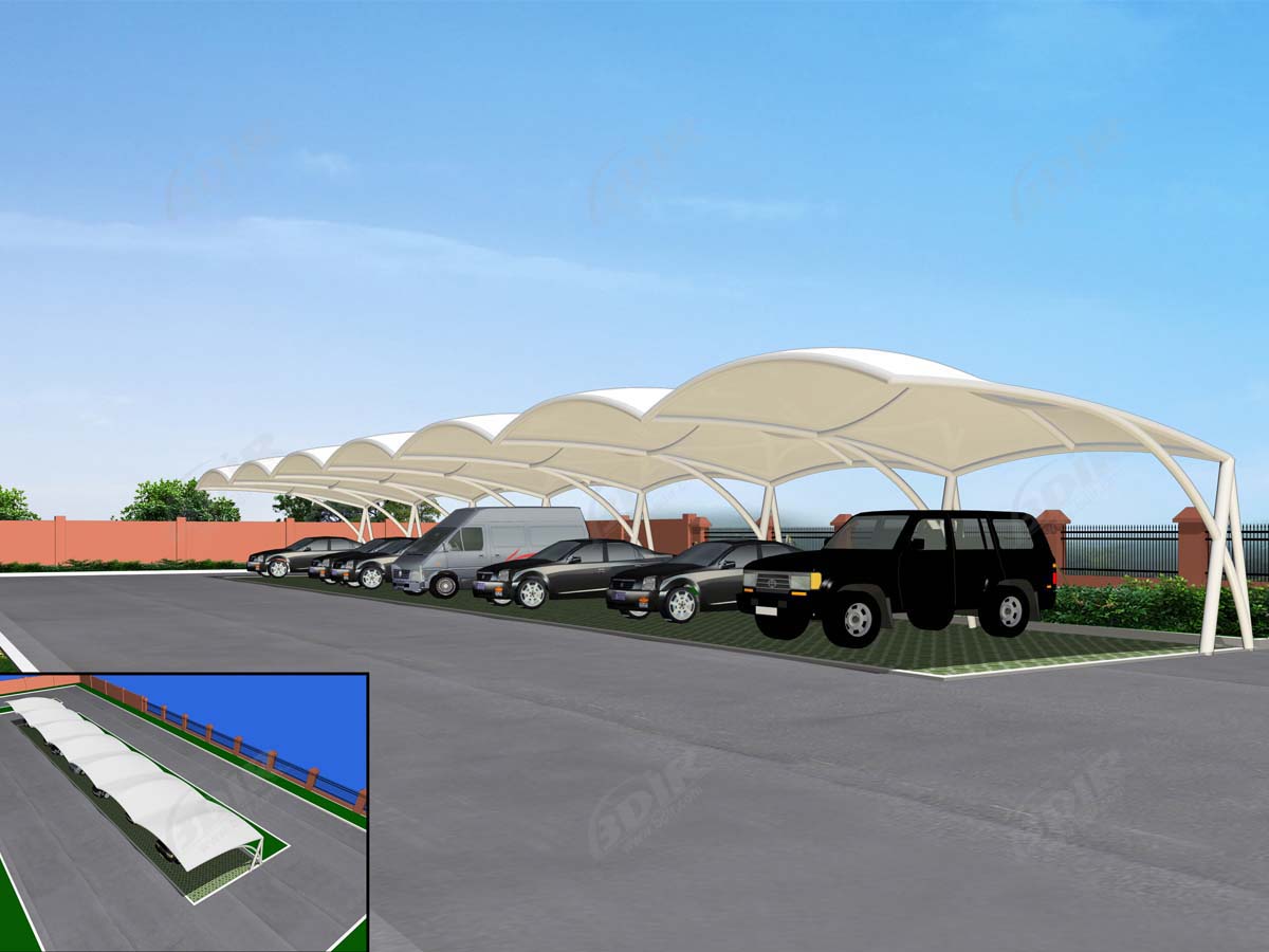 Gudang Parkir Tipe Gelombang - Struktur Naungan Parkir Desain Gelombang Mobil
