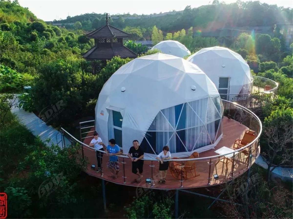 12 White PVC Fabric Eco Dome Tents, Deep Forest Geodesic Dome Resort