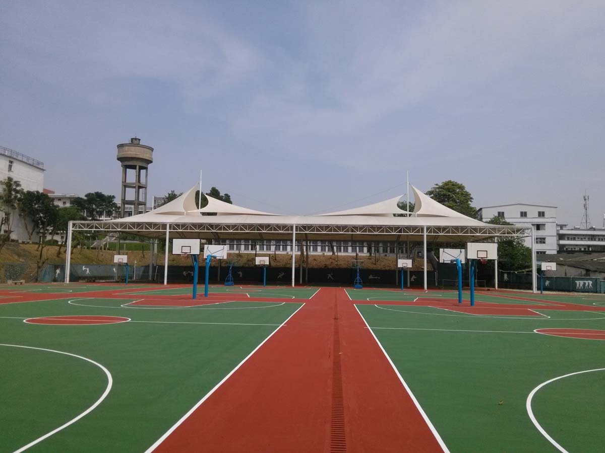 Guangzhou Naval Academy Outdoor Basketball Courts Tensile Shade Structure