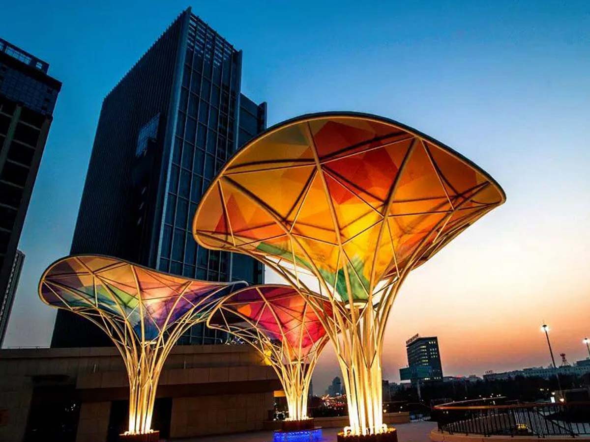 Inverted Umbrella Colorful Fabric Tensile Structure in Commercial Street - Nanjing, China