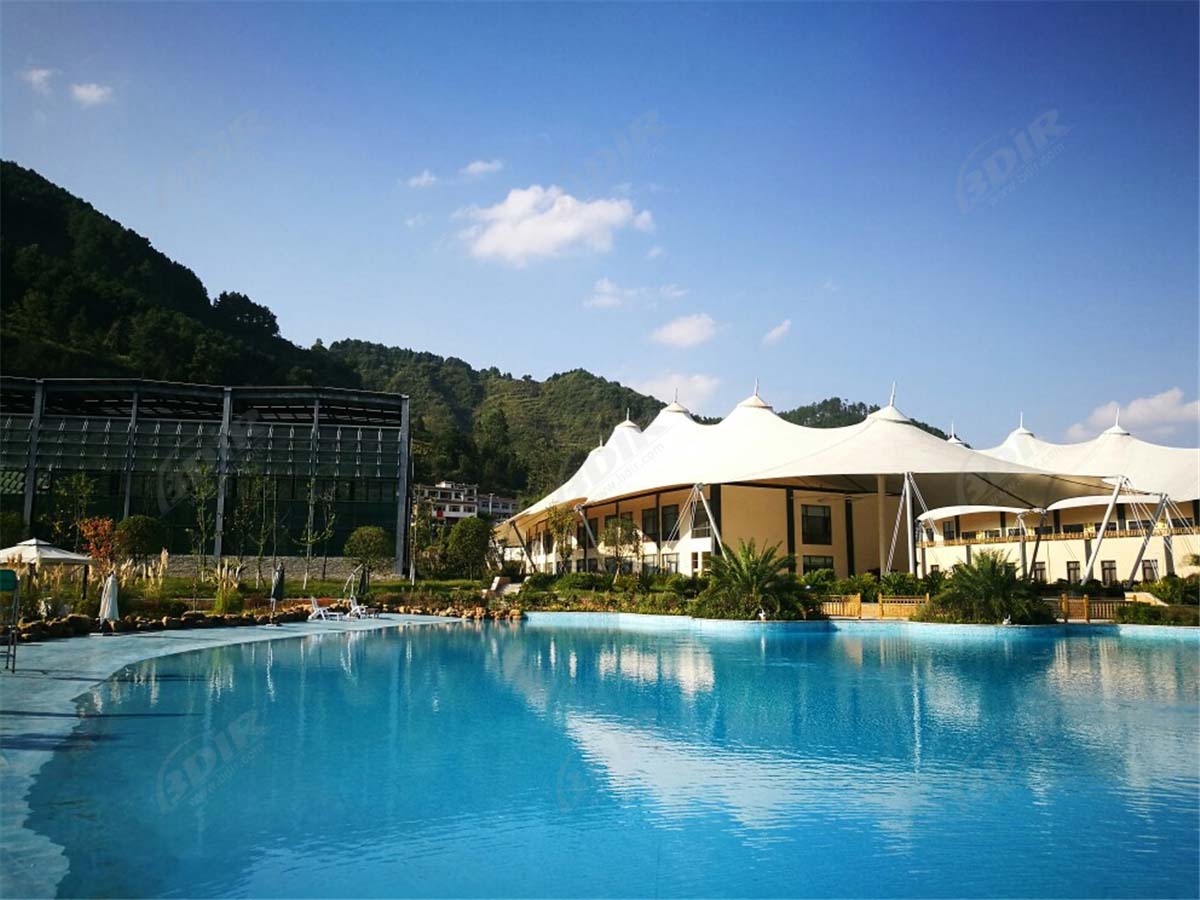 Çekme PVDF Membran Çatı Yapıları Çadır Otel Resort - Guizhou, Çin