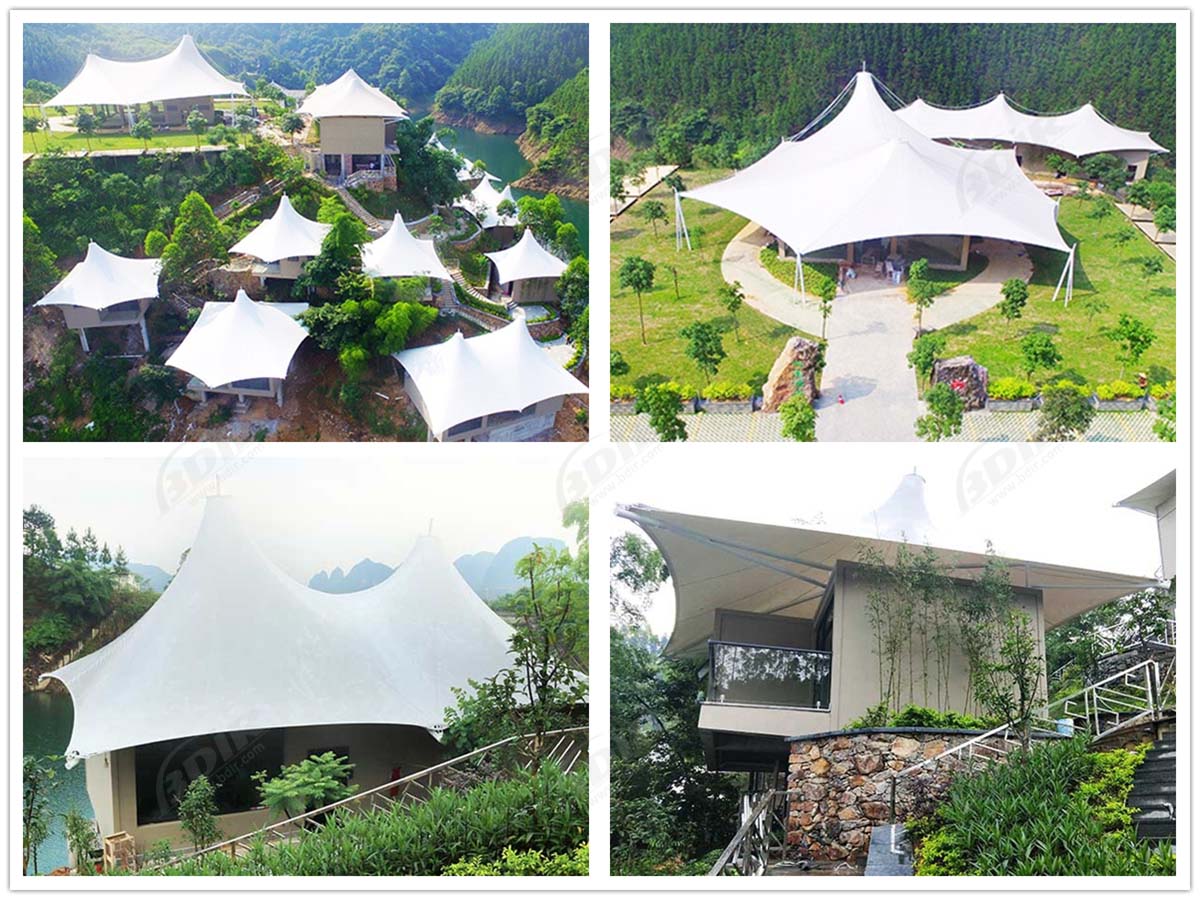 de Tecido Tensionado com Telhado de Membrana para o Turismo Florestal Primitivo - Guangxi, China