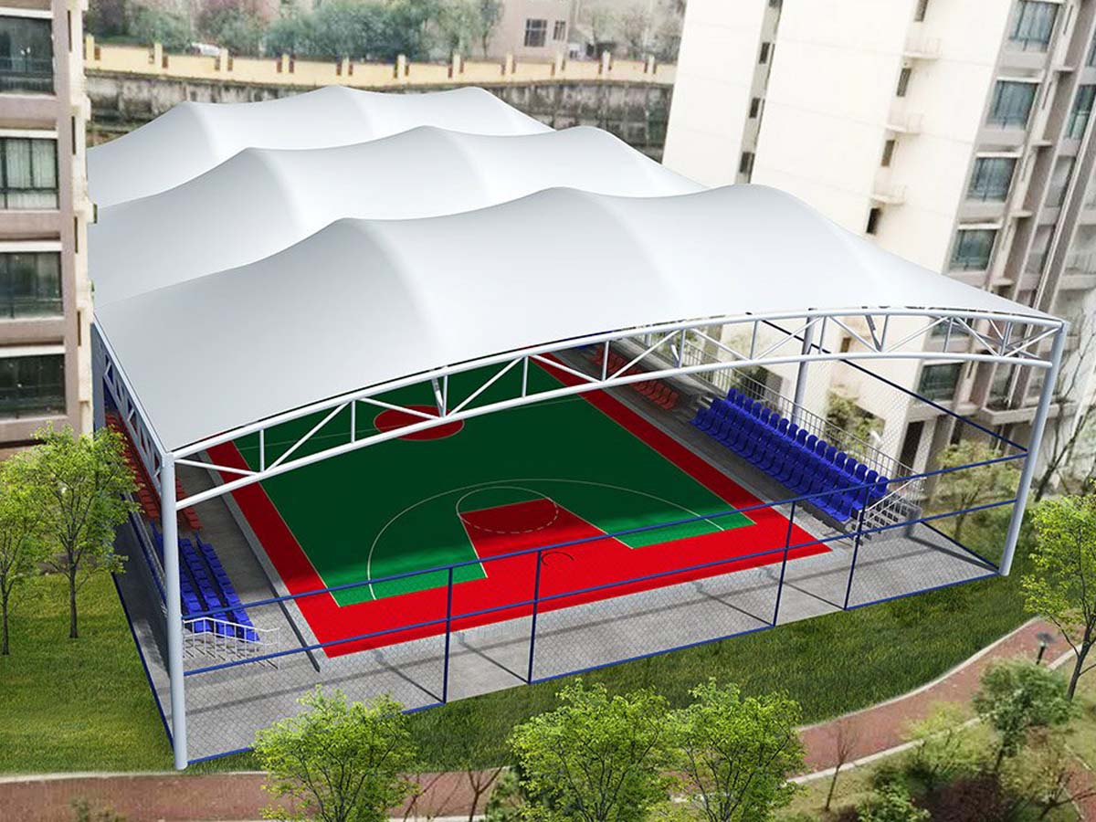 Structure Tendue pour Sports Multi-Evénements, Terrain de Basket et de Badminton - Shanghai, Chine